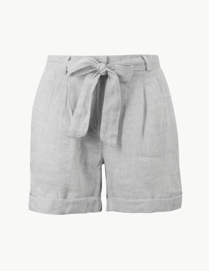 Marks & Spencer Pure Linen Casual Shorts Grey Mix