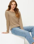 Marks & Spencer Ribbed Round Neck Open Knit T-shirt Light Buff