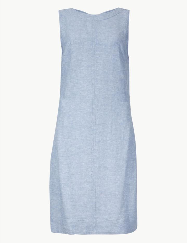 Marks & Spencer Linen Rich Shift Mini Dress Navy
