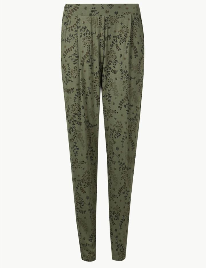 Marks & Spencer Jersey Tapered Peg Trousers Khaki Mix