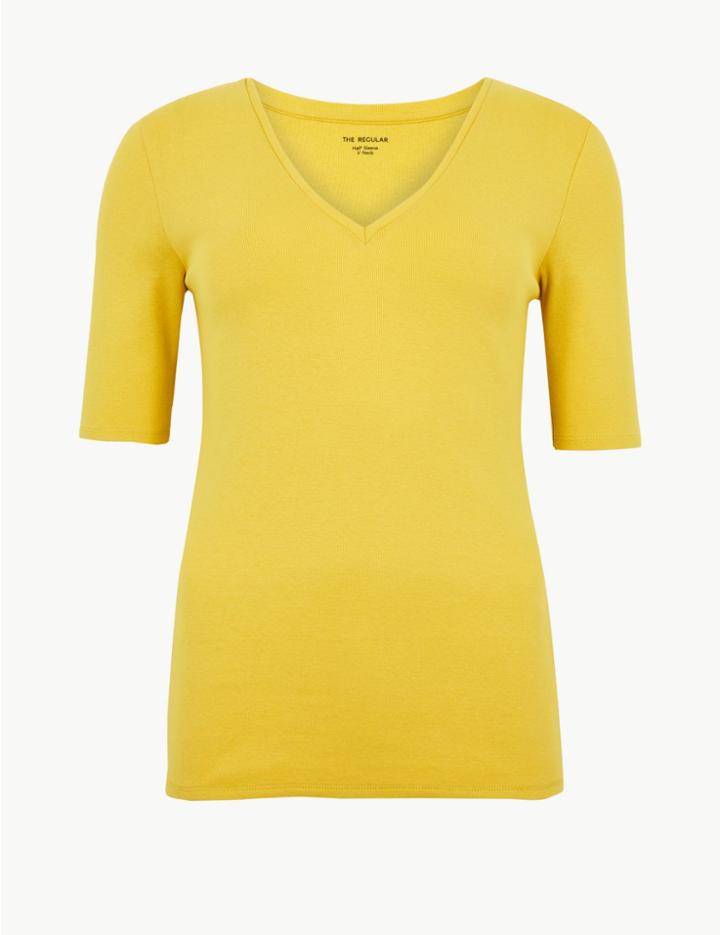 Marks & Spencer Pure Cotton V-neck Short Sleeve T-shirt Yellow