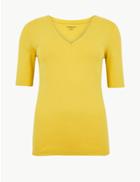 Marks & Spencer Pure Cotton V-neck Short Sleeve T-shirt Yellow