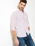 Marks & Spencer Pure Cotton Slim Fit Shirt With Pocket Pink Mix