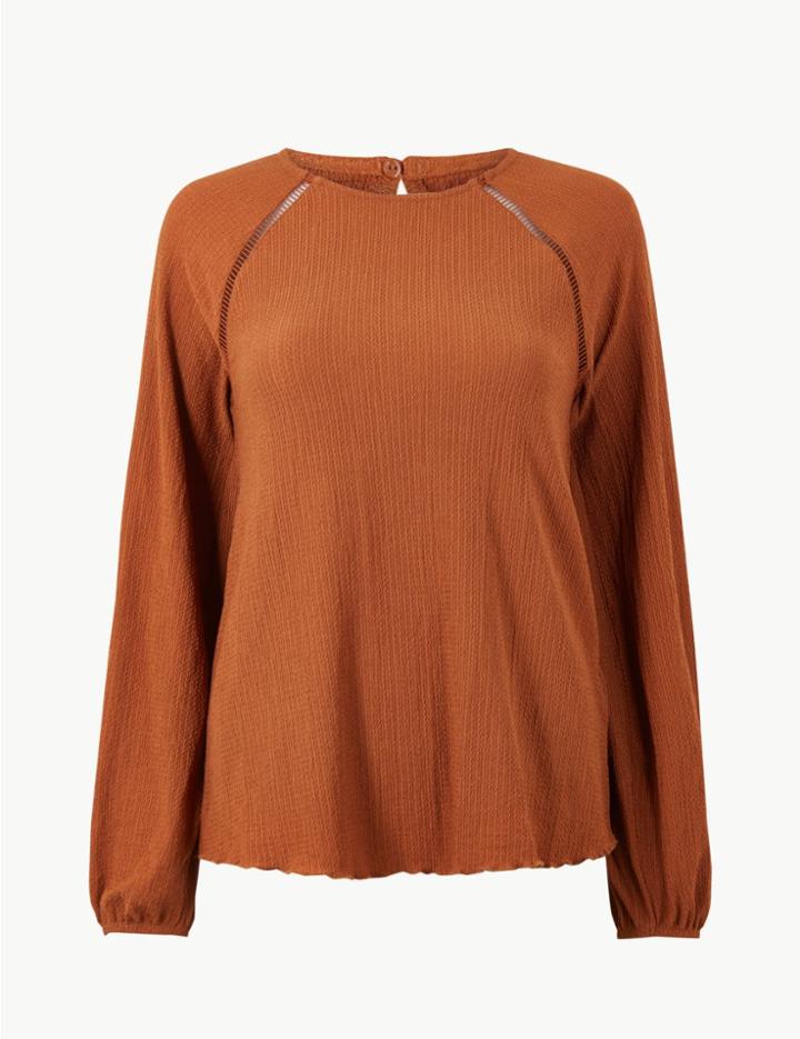Marks & Spencer Round Neck Long Sleeve Blouse Ginger