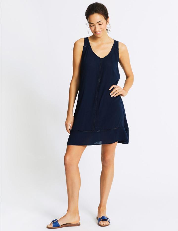 Marks & Spencer Cotton Rich Crinkle Beach Dress Navy Mix