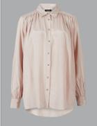Marks & Spencer Cotton Blend Long Sleeve Shirt Almond