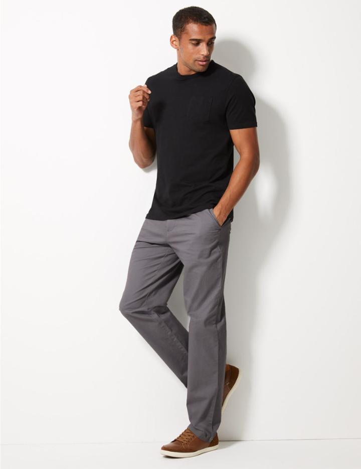 Marks & Spencer Regular Fit Cotton Rich Chinos Mid Grey