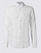 Marks & Spencer Pure Linen Easy Care Slim Fit Shirt White