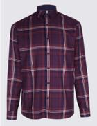 Marks & Spencer Cotton Rich Checked Shirt Burgundy
