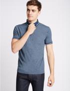 Marks & Spencer Cotton Blend Textured Polo Shirt Denim Mix