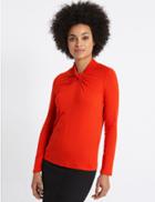 Marks & Spencer Knot Front Round Neck Long Sleeve T-shirt Paprika
