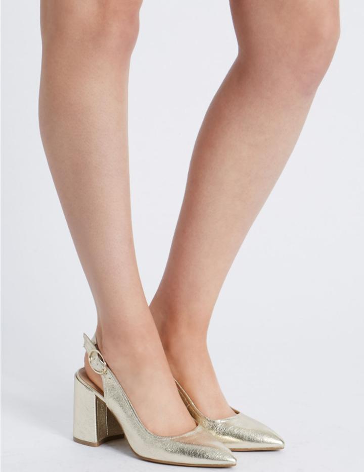 Marks & Spencer Block Heel Sling Court Shoes Gold