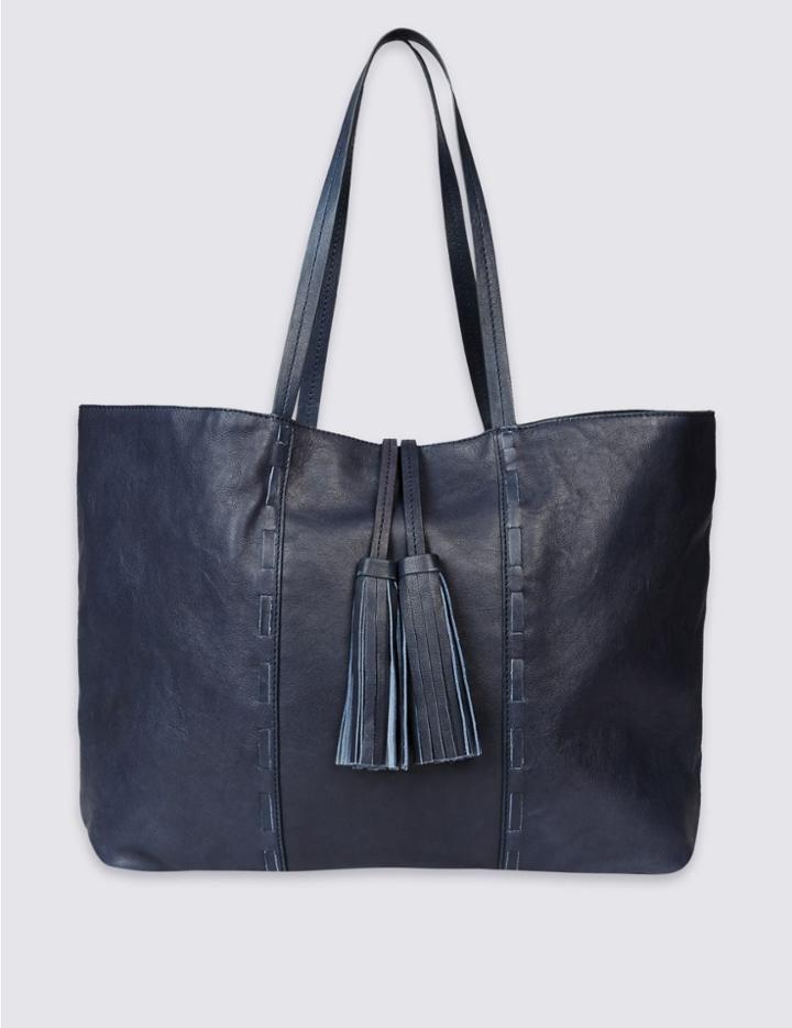 Marks & Spencer Leather Tassel Shopper Bag Navy