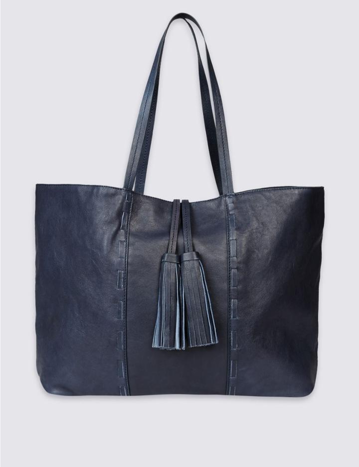 Marks & Spencer Leather Tassel Shopper Bag Navy