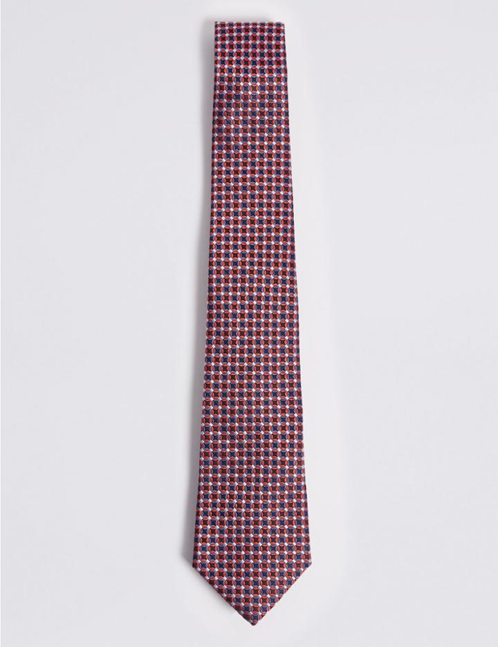 Marks & Spencer Pure Silk Geometric Print Tie Orange Mix