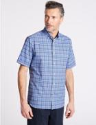 Marks & Spencer Pure Cotton Checked Shirt With Pocket Purple