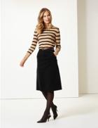 Marks & Spencer Cotton Rich Belted Corduroy A-line Skirt Black