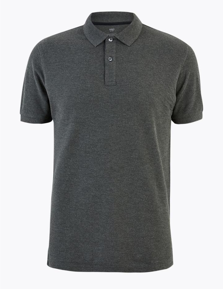 Marks & Spencer Pure Cotton Polo Shirt Dark Charcoal