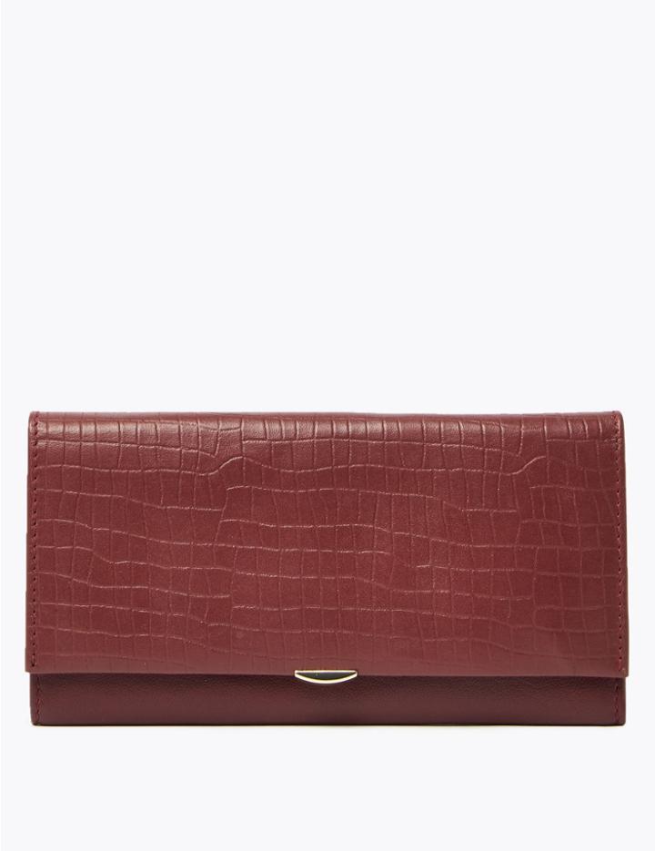 Marks & Spencer Leather Croc Effect Cardsafe&trade; Purse Bordeaux