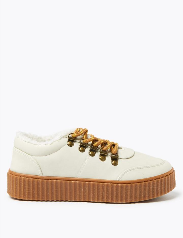 Marks & Spencer Lace Up Fastening Flatform Trainers Stone