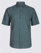 Marks & Spencer Linen Rich Shirt With Pocket Forest Green