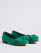 Marks & Spencer Extra Wide Fit Bow Ballet Pumps Green