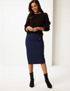 Marks & Spencer Cotton Rich Zip Detail Skirt Navy