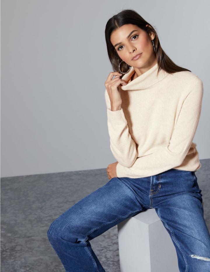 Marks & Spencer Pure Cashmere Roll Neck Jumper Oatmeal