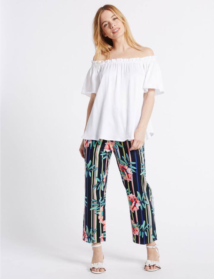Marks & Spencer Petite Striped Cropped Slim Leg Trousers Navy Mix