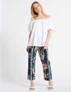 Marks & Spencer Petite Striped Cropped Slim Leg Trousers Navy Mix