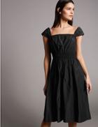 Marks & Spencer Taffeta Cap Sleeve Skater Midi Dress Black