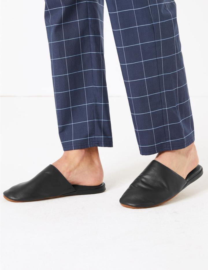 Marks & Spencer Leather Mule Slippers Black