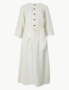 Marks & Spencer 3/4 Sleeve Waisted Midi Dress Cream