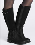 Marks & Spencer Leather Block Heel Side Zip Knee Boots Black
