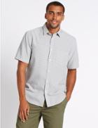 Marks & Spencer Modal Rich Easy Care Shirt With Pocket Grey Mix