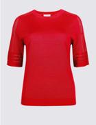 Marks & Spencer Textured Round Neck Half Sleeve Jumper Cherry Red