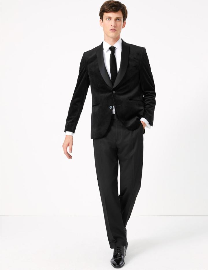 Marks & Spencer Tailored Fit Velvet Jacket Black