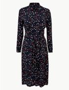 Marks & Spencer Petite Printed Shirt Midi Dress Navy Mix