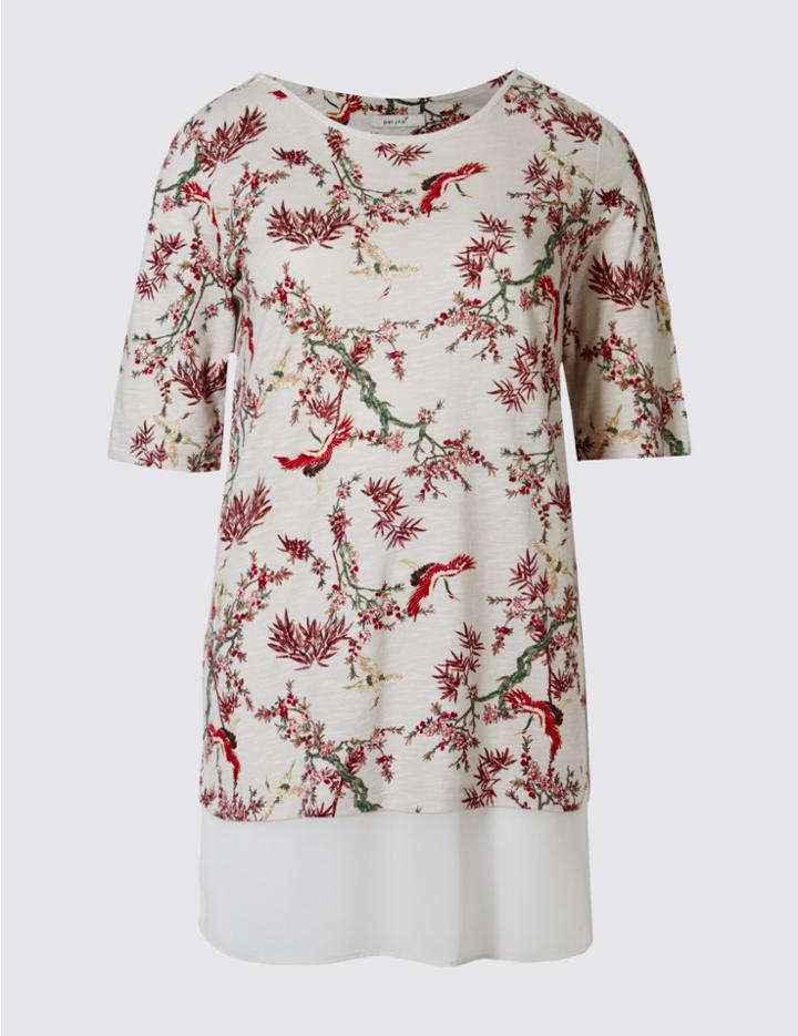 Marks & Spencer Floral Print Half Sleeve T-shirt Grey Mix