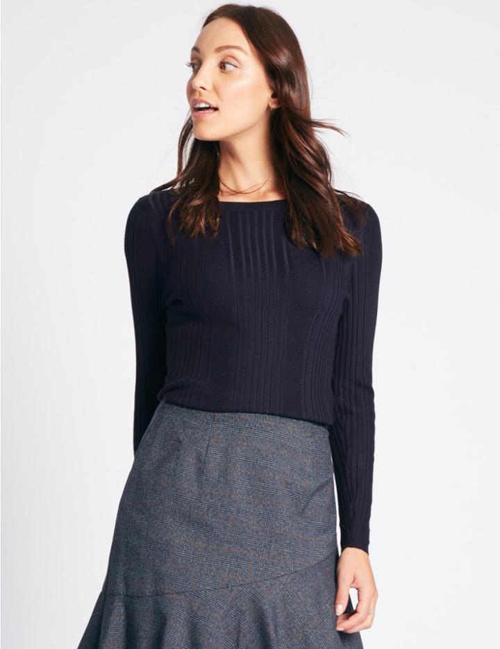 Marks & Spencer Variegated Ribbed Slash Neck Jumper Navy