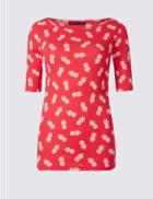 Marks & Spencer Pure Cotton Printed Half Sleeve T-shirt Red Mix