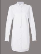 Marks & Spencer Cotton Rich Poplin Longline Shirt Blue Mix