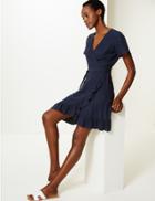 Marks & Spencer Linen Blend Wrap Dress Navy