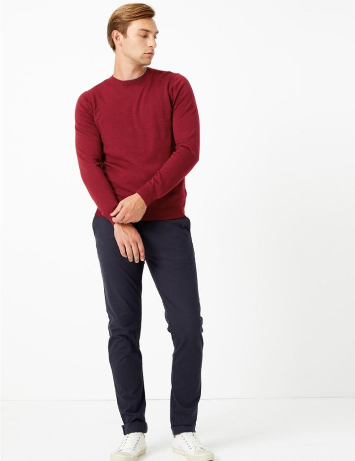 Marks & Spencer Merino Wool Crew Neck Jumper Red