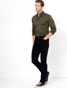 Marks & Spencer Cotton Rich Shirt With Stretch Khaki