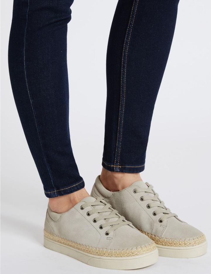 Marks & Spencer Wide Fit Suede Trainers With Stain Away&trade; Light Grey