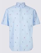 Marks & Spencer Pure Cotton Slim Fit Printed Shirt Light Blue