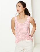Marks & Spencer Cotton Rich Striped Relaxed Fit Vest Top Pink Mix