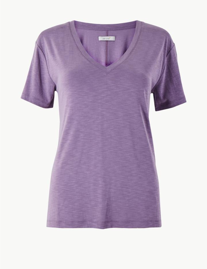 Marks & Spencer Modal V Neck T-shirt Soft Violet