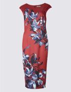 Marks & Spencer Floral Print Cap Sleeve Bodycon Midi Dress Lipstick